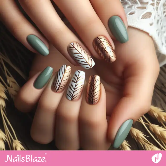 Gold Leaves Nails Design | Love the Forest Nails - NB3033